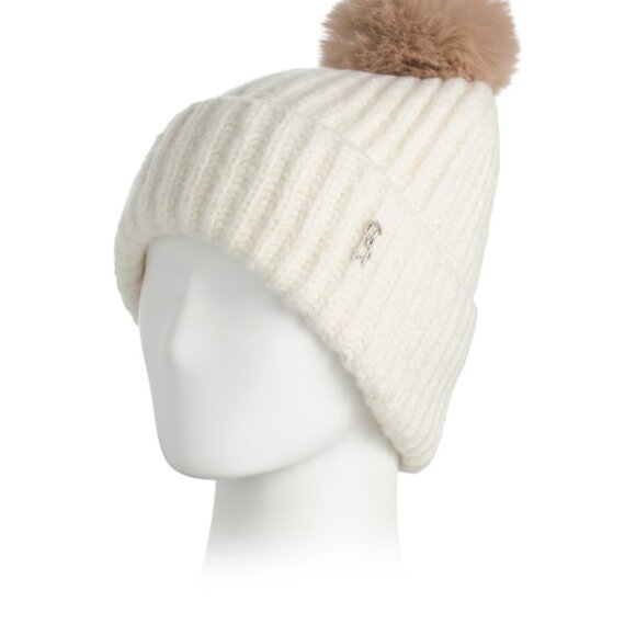 NEW Steve Madden Fuzzy Ribbed Knit Satin-Lined Beanie with Pom Winter Hat - Picture 7 of 7